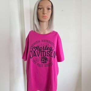 Harley Davidson Womens Pink T-Shirt Live Free Ride Hard Graphic Tee Size XL